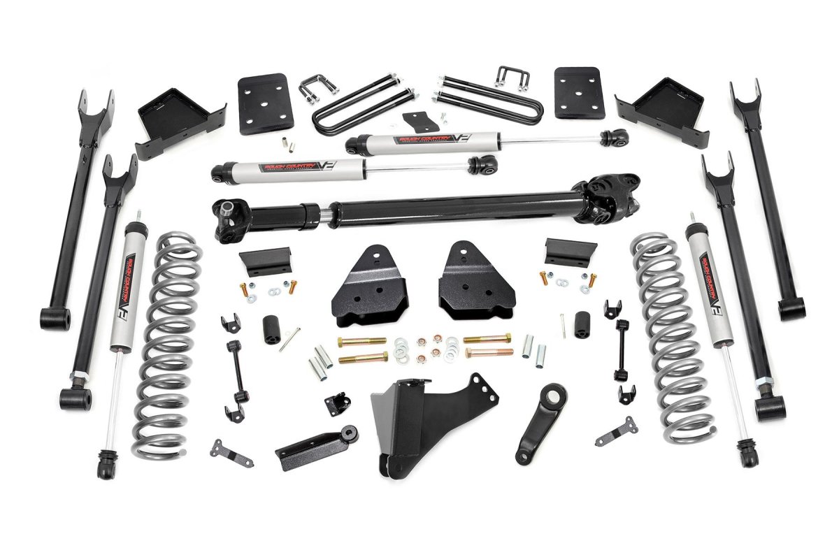 Ford F-350 Super Duty Suspension Lift Kit - Rough Country - 4-Link, No OVLD, D/S, V2 Monotube Shock Absorbers - '17-'22